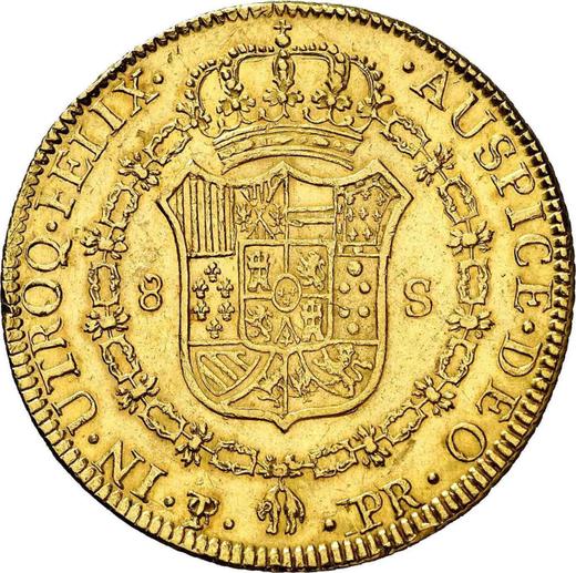 Реверс монеты - 8 эскудо 1785 года PTS PR - цена золотой монеты - Боливия, Карл III