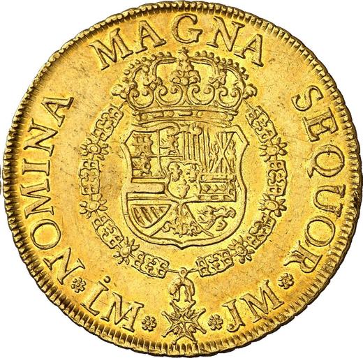 Revers 8 Escudos 1755 LM JM - Goldmünze Wert - Peru, Ferdinand VI