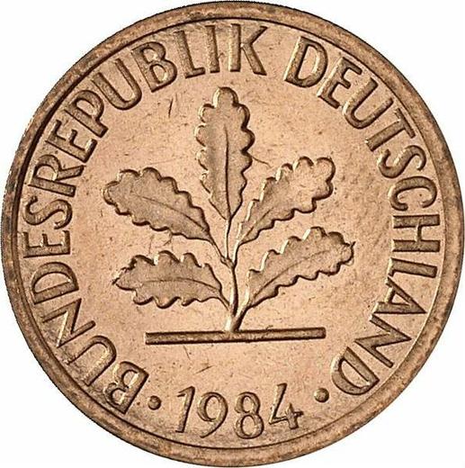 Реверс монеты - 1 пфенниг 1984 года F - цена  монеты - Германия, ФРГ
