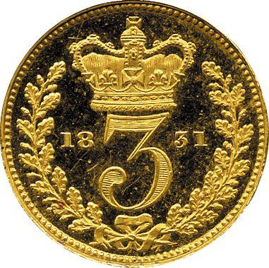 Reverso 3 peniques 1831 "Maundy" Oro - valor de la moneda de oro - Gran Bretaña, Guillermo IV