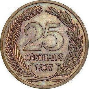 Реверс монеты - Пробные 25 сентимо 1937 года Медь Диаметр 25 мм - цена  монеты - Испания, II Республика