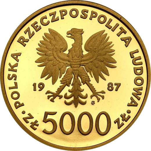 Avers 5000 Zlotych 1987 MW SW "Papst Johannes Paul II" Gold - Goldmünze Wert - Polen, Volksrepublik Polen
