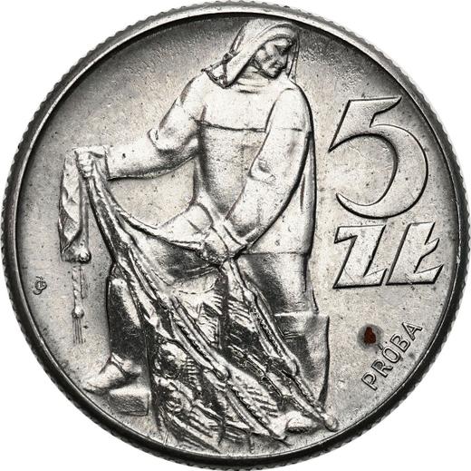 Реверс монеты - Пробные 5 злотых 1959 года WJ JG "Рыбак" Никель - цена  монеты - Польша, Народная Республика