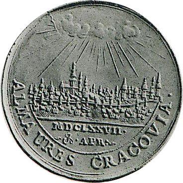 Reverso Donación 5 ducados 1677 "Cracovia" - valor de la moneda de oro - Polonia, Juan III Sobieski