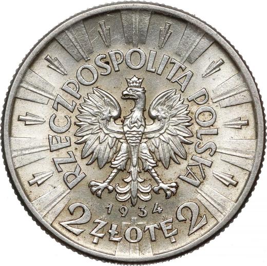 Аверс монеты - 2 злотых 1934 года "Юзеф Пилсудский" - цена серебряной монеты - Польша, II Республика
