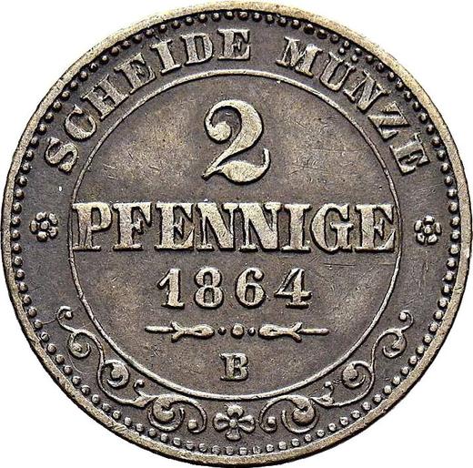 Реверс монеты - 2 пфеннига 1864 года B - цена  монеты - Саксония-Альбертина, Иоганн