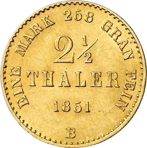 Reverso 2 1/2 táleros 1851 B - valor de la moneda de oro - Brunswick-Wolfenbüttel, Guillermo