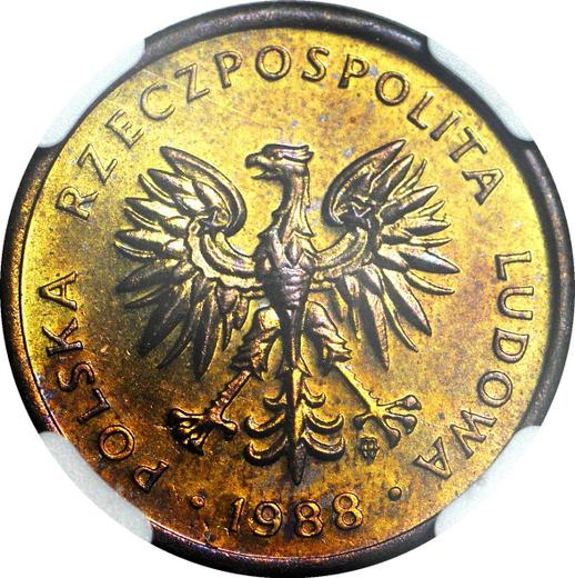 Аверс монеты - Пробные 2 злотых 1988 года MW Латунь - цена  монеты - Польша, Народная Республика