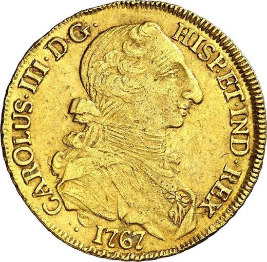 Anverso 8 escudos 1767 So J - valor de la moneda de oro - Chile, Carlos III