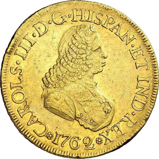 Аверс монеты - 8 эскудо 1762 года PN J "Тип 1760-1771" - цена золотой монеты - Колумбия, Карл III