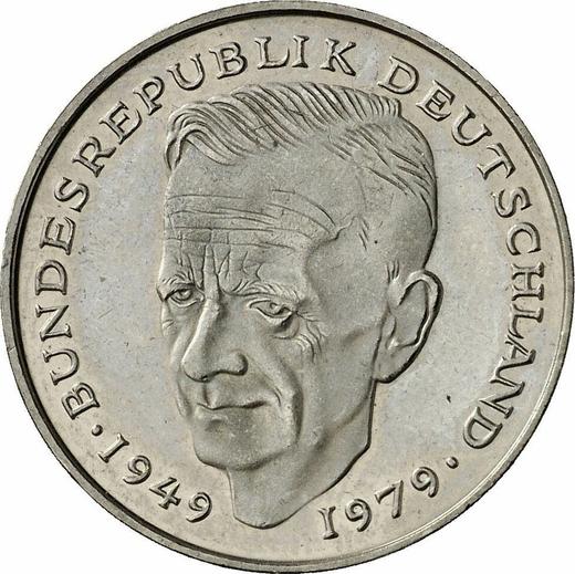 Аверс монеты - 2 марки 1992 года F "Курт Шумахер" - цена  монеты - Германия, ФРГ