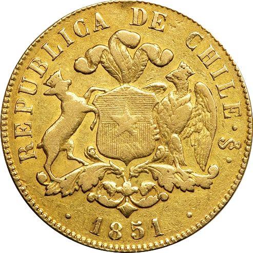 Реверс монеты - 10 песо 1851 года So - цена золотой монеты - Чили, Республика