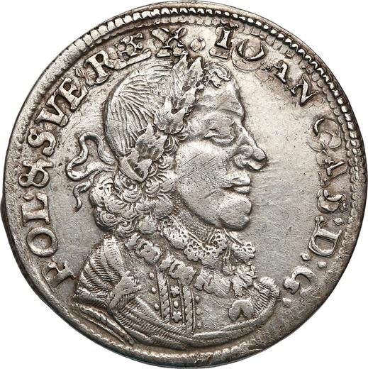 Аверс монеты - Орт (18 грошей) 1651 года CG "Тип 1651-1652" Номинал "21" - цена серебряной монеты - Польша, Ян II Казимир
