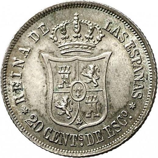 Reverso 20 céntimos de escudo 1865 Estrellas de seis puntas - valor de la moneda de plata - España, Isabel II