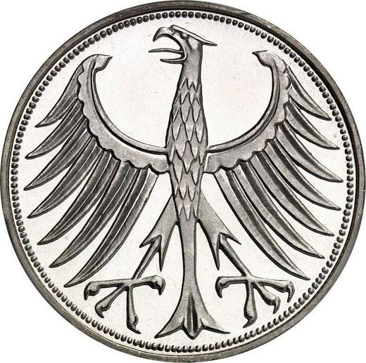 Реверс монеты - 5 марок 1961 года D - цена серебряной монеты - Германия, ФРГ