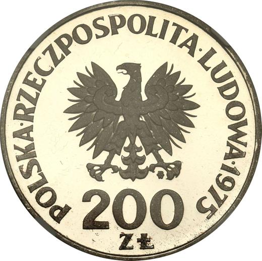 Аверс монеты - Пробные 200 злотых 1975 года MW "30 лет победы над фашизмом" Серебро - цена серебряной монеты - Польша, Народная Республика