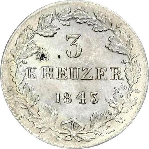 Реверс монеты - 3 крейцера 1843 года - цена серебряной монеты - Гессен-Дармштадт, Людвиг II