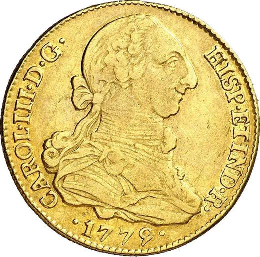 Avers 4 Escudos 1779 S CF - Goldmünze Wert - Spanien, Karl III