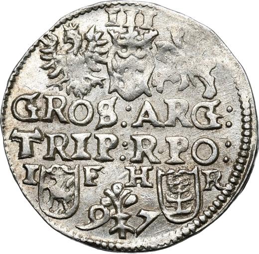 Rewers monety - Trojak 1597 IF HR "Mennica poznańska" - cena srebrnej monety - Polska, Zygmunt III