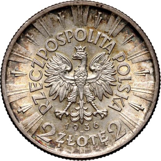 Аверс монеты - 2 злотых 1936 года "Юзеф Пилсудский" - цена серебряной монеты - Польша, II Республика