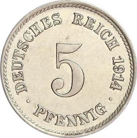 Аверс монеты - 5 пфеннигов 1914 года F "Тип 1890-1915" - цена  монеты - Германия, Германская Империя