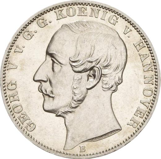 Awers monety - Talar 1865 B "50 rocznica - Unia Fryzji Wschodniej i Hanoweru" - cena srebrnej monety - Hanower, Jerzy V