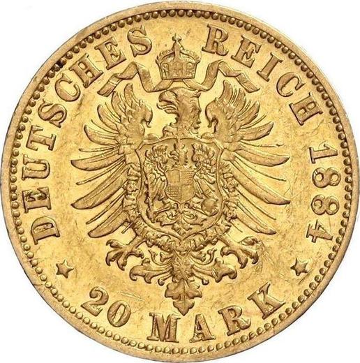 Reverso 20 marcos 1884 J "Hamburg" - valor de la moneda de oro - Alemania, Imperio alemán