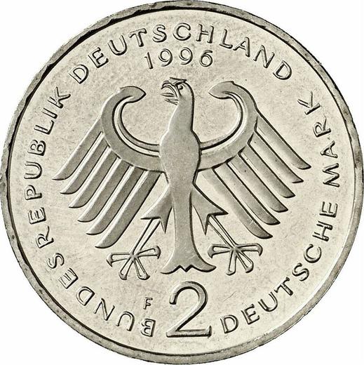 Reverse 2 Mark 1996 F "Ludwig Erhard" -  Coin Value - Germany, FRG