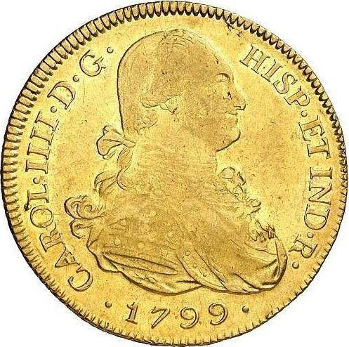 Anverso 8 escudos 1799 PTS PP - valor de la moneda de oro - Bolivia, Carlos IV