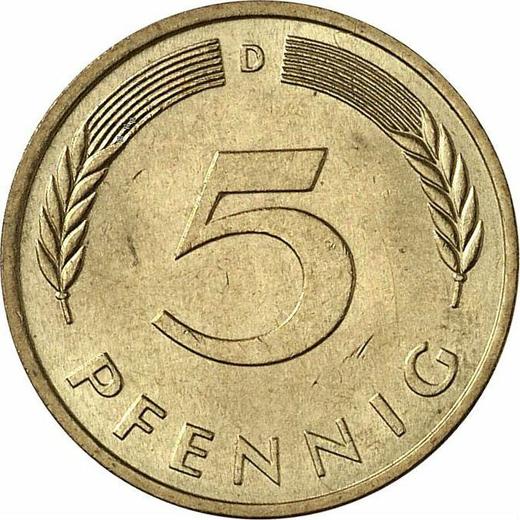 Аверс монеты - 5 пфеннигов 1976 года D - цена  монеты - Германия, ФРГ