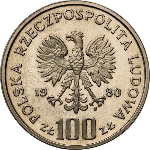 Аверс монеты - Пробные 100 злотых 1980 года MW "Ян Кохановский" Никель - цена  монеты - Польша, Народная Республика