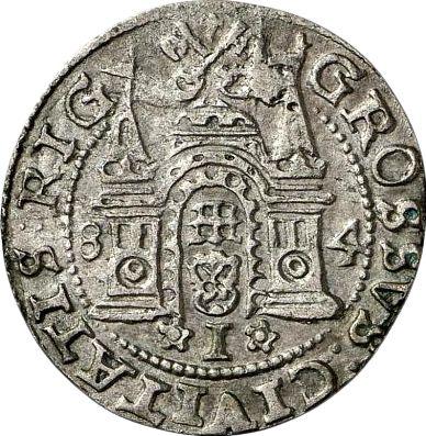 Rewers monety - 1 grosz 1584 "Ryga" - cena srebrnej monety - Polska, Stefan Batory