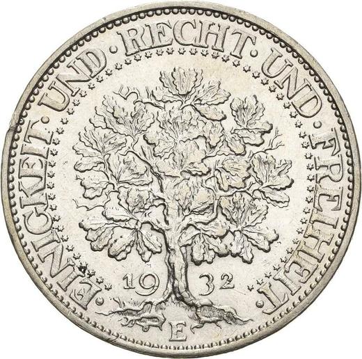 Reverso 5 Reichsmarks 1932 E "Roble" - valor de la moneda de plata - Alemania, República de Weimar