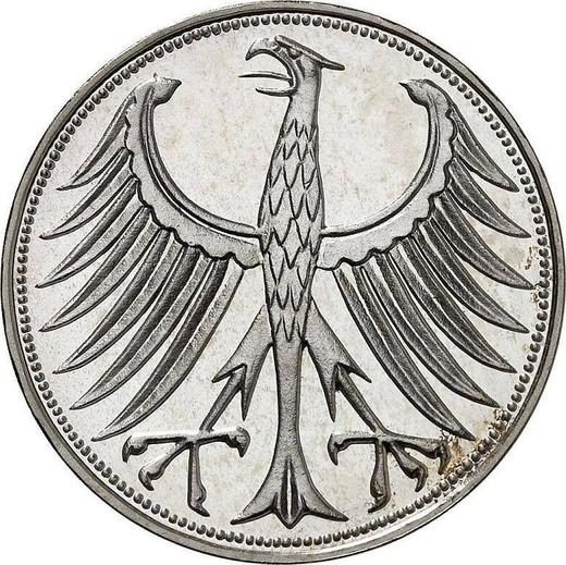 Реверс монеты - 5 марок 1964 года G - цена серебряной монеты - Германия, ФРГ
