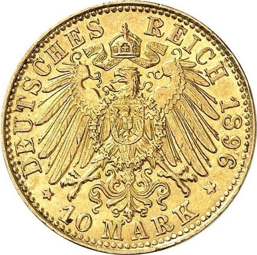 Reverso 10 marcos 1896 J "Hamburg" - valor de la moneda de oro - Alemania, Imperio alemán