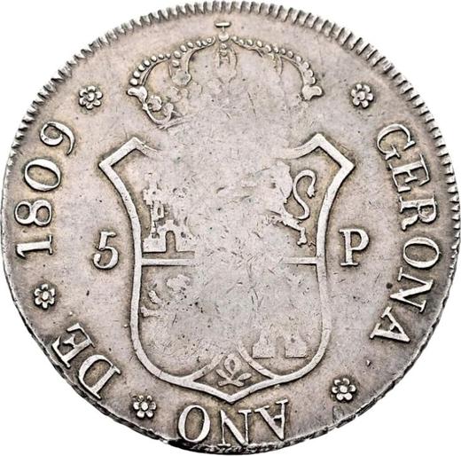 Реверс монеты - 5 песет 1809 года - цена серебряной монеты - Испания, Фердинанд VII