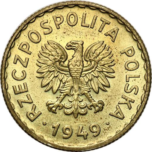 Awers monety - PRÓBA 1 złoty 1949 Mosiądz - cena  monety - Polska, PRL