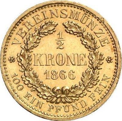 Revers 1/2 Krone 1866 B - Goldmünze Wert - Sachsen-Albertinische, Johann