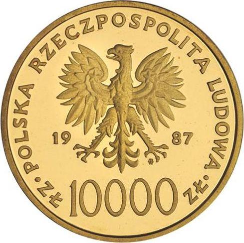 Аверс монеты - Пробные 10000 злотых 1987 года MW SW "Иоанн Павел II" Золото - цена золотой монеты - Польша, Народная Республика