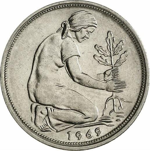 Реверс монеты - 50 пфеннигов 1969 года D - цена  монеты - Германия, ФРГ
