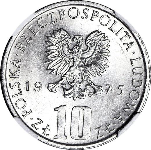 Аверс монеты - Пробные 10 злотых 1975 года MW "100 лет со дня смерти Болеслава Пруса" Алюминий - цена  монеты - Польша, Народная Республика