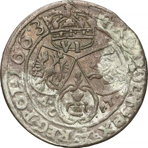 Реверс монеты - Шестак (6 грошей) 1663 года AC-PT "Портрет с обводкой" - цена серебряной монеты - Польша, Ян II Казимир