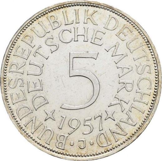 Awers monety - 5 marek 1957 J - cena srebrnej monety - Niemcy, RFN