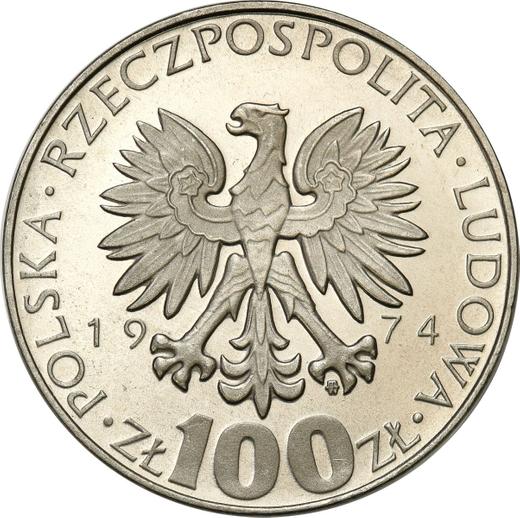 Аверс монеты - Пробные 100 злотых 1974 года MW "Мария Склодовская-Кюри" Никель - цена  монеты - Польша, Народная Республика