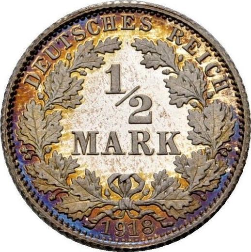 Obverse 1/2 Mark 1918 E "Type 1905-1919" - Silver Coin Value - Germany, German Empire