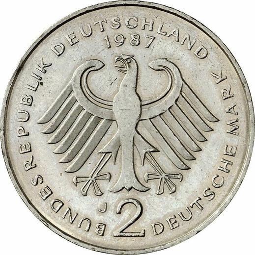 Reverso 2 marcos 1987 J "Kurt Schumacher" - valor de la moneda  - Alemania, RFA