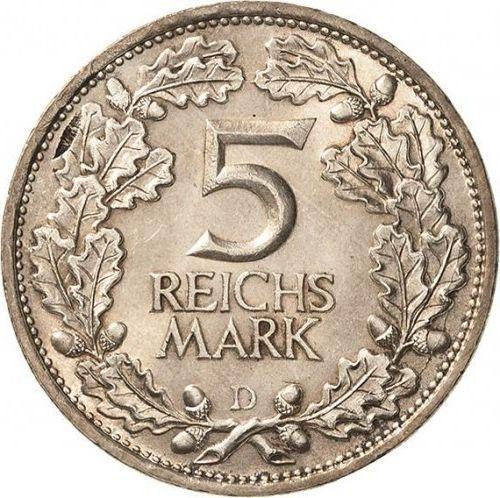 Reverso 5 Reichsmarks 1925 D "Renania" - valor de la moneda de plata - Alemania, República de Weimar