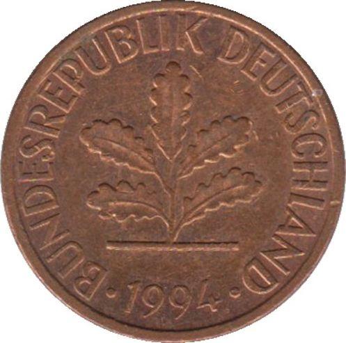 Rewers monety - 1 fenig 1994 D - cena  monety - Niemcy, RFN