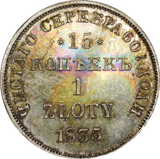 Reverso 15 kopeks - 1 esloti 1835 НГ - valor de la moneda de plata - Polonia, Dominio Ruso