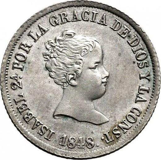 Аверс монеты - 2 реала 1848 года M CL - цена серебряной монеты - Испания, Изабелла II